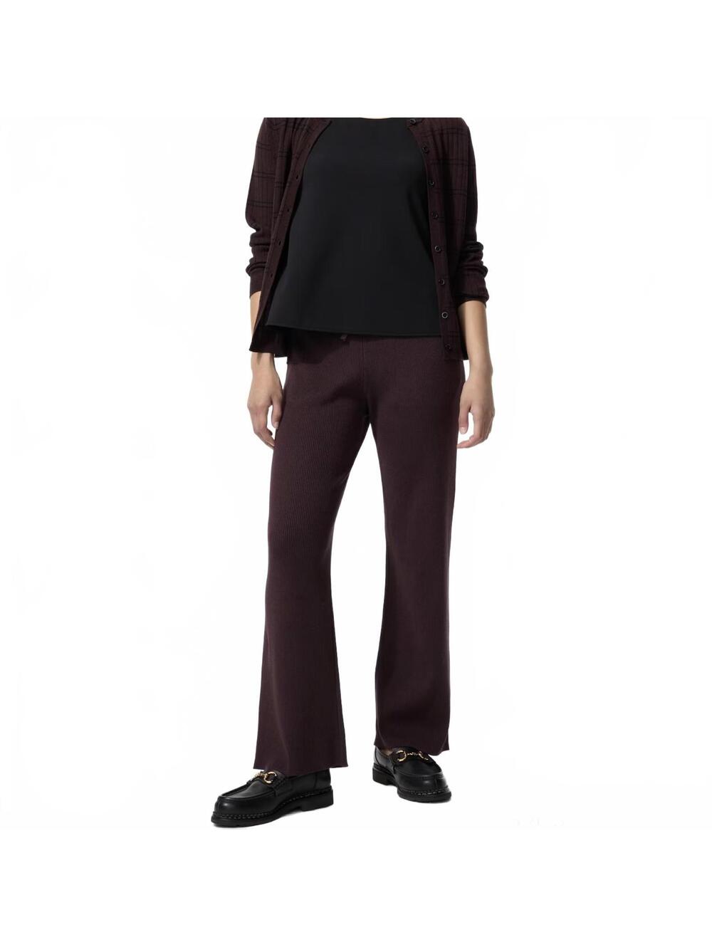 Uniqlo Washable Washable Knit Ribbed Pants NWT Wine Large